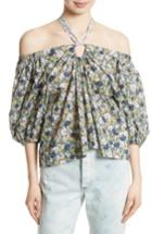 Women's La Vie Rebecca Taylor Suzette Off The Shoulder Floral Top - Blue
