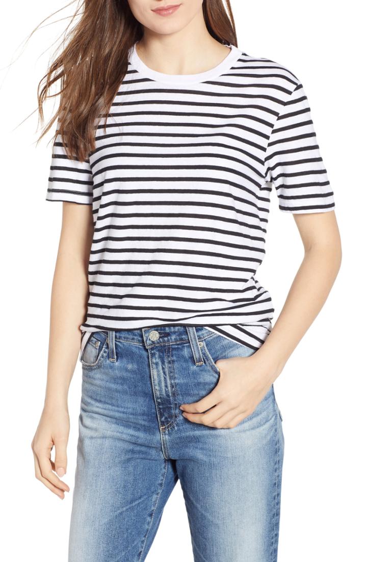 Women's Ag Gray Boy Stripe Tee - White