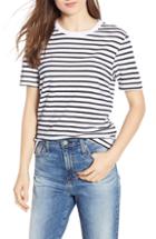Women's Ag Gray Boy Stripe Tee - White