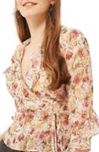 Women's Topshop Floral Print Frill Wrap Top Us (fits Like 0-2) - White