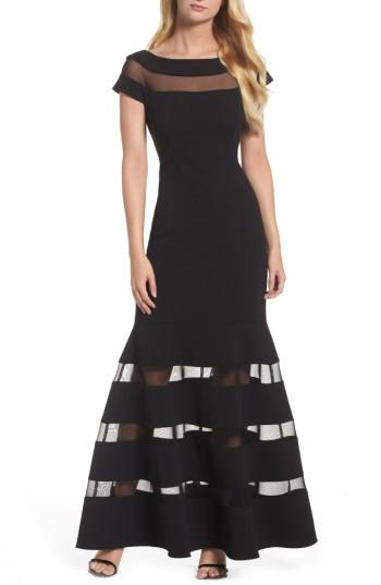 Women's Vince Camuto Illusion Stripe Trumpet Gown - Black