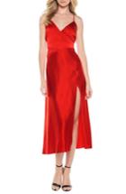 Women's Bardot Blair Cross Back Satin Tea Length Dress - Red