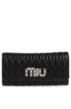 Women's Miu Miu Embellished Logo Matelasse Leather Continental Wallet - Black