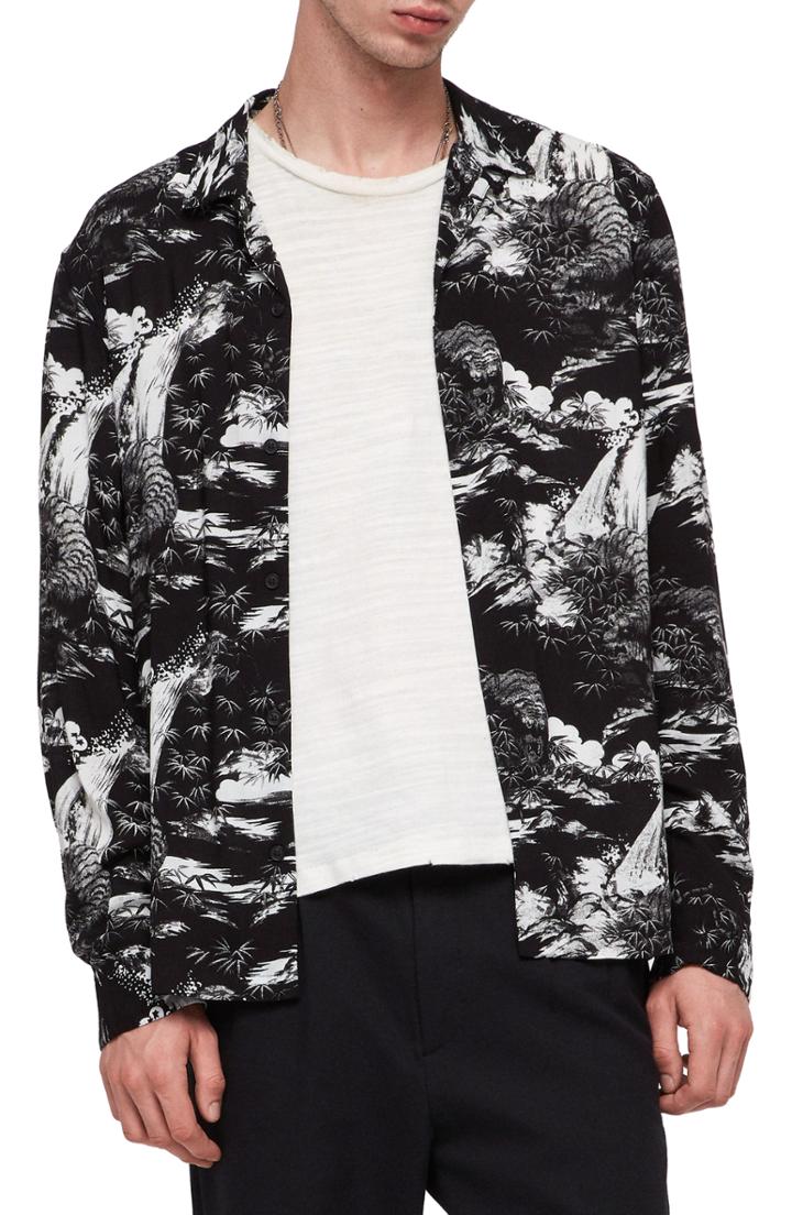 Men's Allsaints Sunda Slim Fit Print, Size - Black