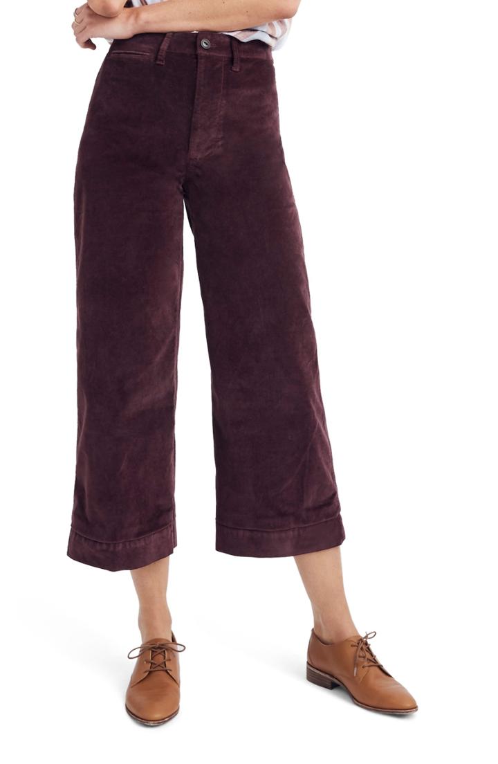 Women's Madewell Emmett Crop Wide Leg Velveteen Pants - Purple
