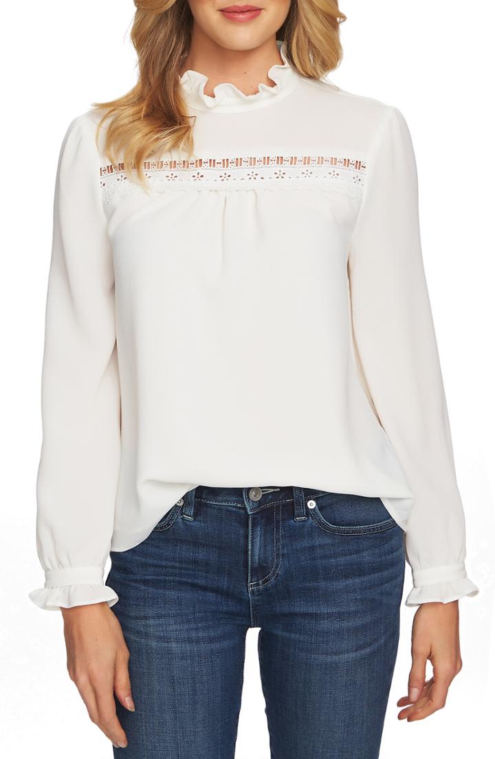 Women's Cece Ruffle Neck Lace Detail Blouse - Ivory