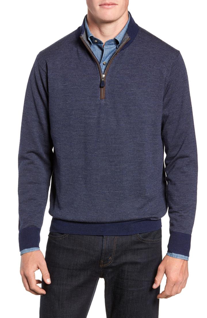 Men's Peter Millar Needle Stripe Quarter Zip Sweater - Blue