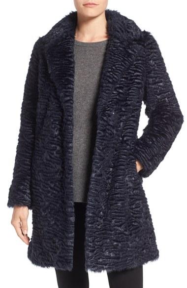Women's Eliza J Faux Persian Lamb Coat - Blue