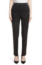 Women's Oscar De La Renta Satin Trim Stretch Wool Gabardine Pants