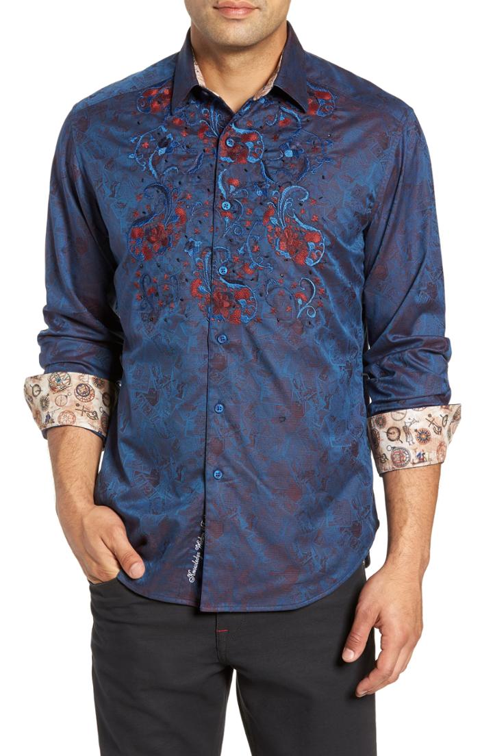 Men's Robert Graham Imprint Classic Sport Shirt X-large - Blue