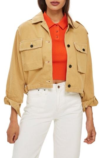 Women's Topshop Topstitch Cotton Shacket - Beige