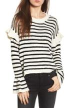 Women's Woven Heart Stripe Ruffle Sweater - Ivory