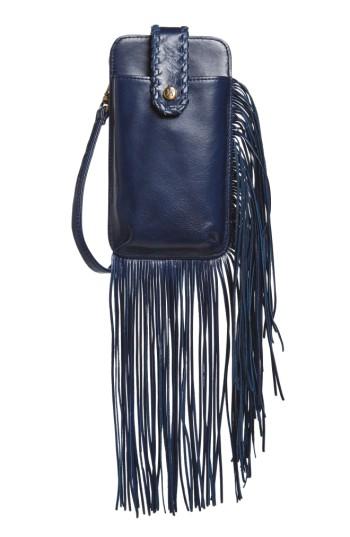 Women's Hobo Plume Fringe Calfskin Leather Smartphone Wristlet - Blue