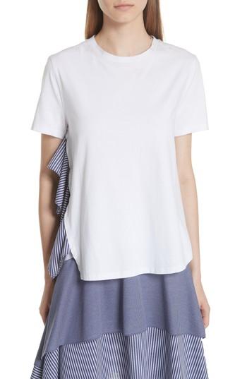 Women's Opening Ceremony Mixed Media Side Ruffle Tee - White