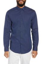 Men's Calibrate Trim Fit Grid Dot Sport Shirt, Size - Blue