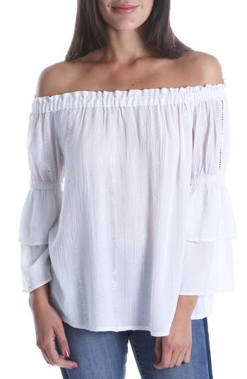 Women's Kut From The Kloth Kaylan Off The Shoulder Ruffle Sleeve Top - White