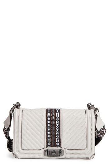 Rebecca Minkoff Jacquard Love Leather Crossbody Bag With Guitar Strap - Beige