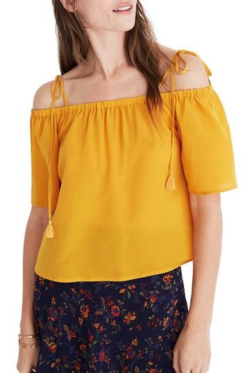 Women's Madewell Cold Shoulder Silk Top, Size - Blue