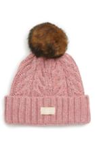 Women's Ugg Pompom Cable Genuine Shearling Beanie - Pink