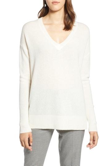 Women's Halogen Relaxed V-neck Cashmere Sweater - Ivory