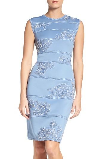 Women's Tadashi Shoji Embroidered Neoprene Sheath Dress - Blue