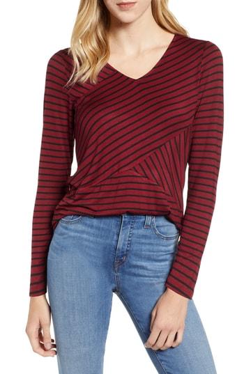 Women's Gibson Cross Front Stripes Top - Burgundy