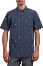 Men's Volcom Frequency Dot Short Sleeve Woven Shirt, Size - Blue