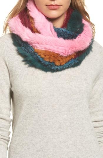 Women's Jocelyn Striped Genuine Rabbit Fur Infinity Scarf