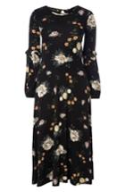 Women's Dorothy Perkins Floral Jersey Midi Dress Us / 8 Uk - Black