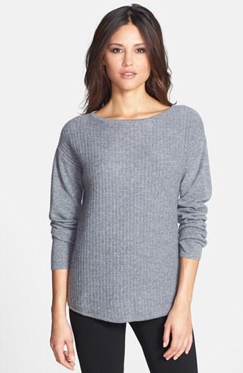 Nordstrom Collection Textured Stitch Cashmere Boatneck Sweater Grey Twilight Heather