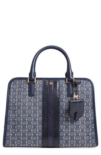 Tory Burch Gemini Link Jacquard Snake Satchel With Genuine Snakeskin Trim - Blue