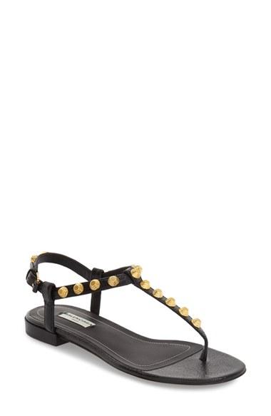 Women's Balenciaga Studded T-strap Sandal Us / 35eu - Black
