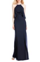 Women's #levkoff Flutter Halter Chiffon A-line Gown - Blue
