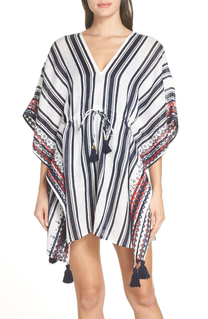 Women's Tory Burch Ravena Stripe Beach Caftan - Blue