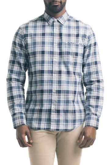 Men's Good Man Brand Trim Fit Plaid Twill Sport Shirt, Size - Blue