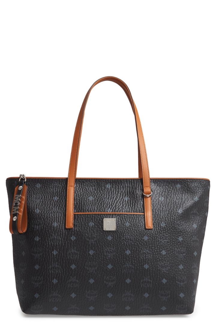 Mcm Medium Anya Visetos Coated Canvas Tote - Black