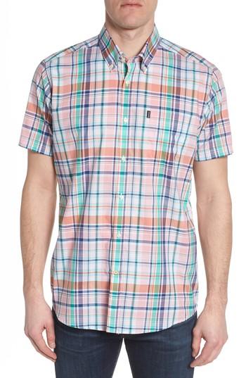 Men's Barbour Triston Regular Fit Plaid Short Sleeve Sport Shirt - Pink