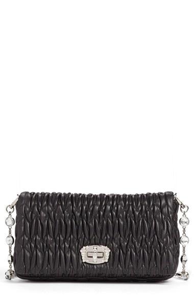 Miu Miu Small Crystal Embellished Nappa Shoulder Bag - Black