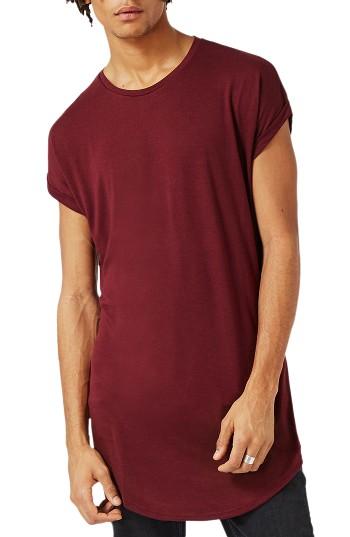 Men's Topman Cap Sleeve Longline T-shirt - Burgundy