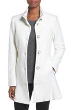 Women's Kensie Single Breasted Ruffle Hem Coat - White