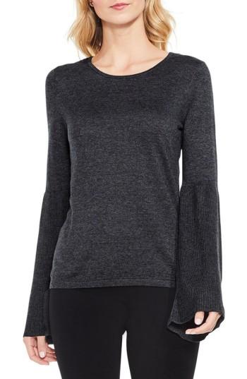 Petite Women's Vince Camuto Ribbed Bell Sleeve Sweater, Size P - Grey