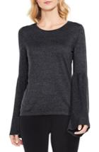 Petite Women's Vince Camuto Ribbed Bell Sleeve Sweater, Size P - Grey