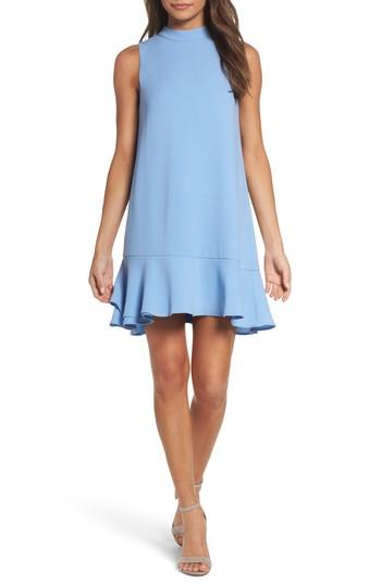 Petite Women's Charles Hem Ruffle Shift Dress P - Blue