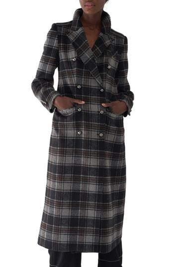 Women's Sosken Gin Twill Check Long Coat - Black