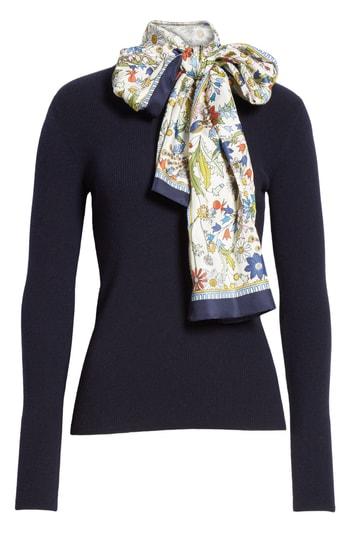 Women's Tory Burch Laura Rib Knit Sweater & Silk Scarf