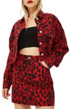 Women's Topshop Leopard Print Denim Jacket Us (fits Like 0) - Red