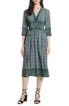 Women's Sea Print Silk Midi Dress - Green