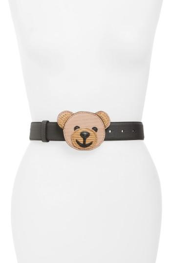 Women's Moschino Editorial Logo Faux Leather Belt - Black