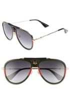 Men's Gucci Web Block 57mm Leather Aviator Sunglasses - Gold/ Black