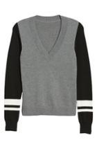 Women's Treasure & Bond Stripe V-neck Sweater, Size - Grey